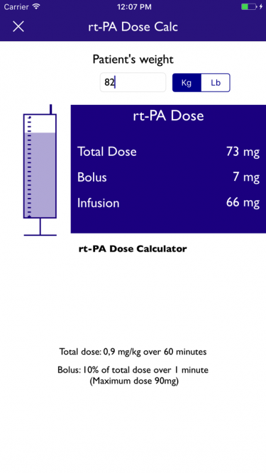Calculate rt-PA dose